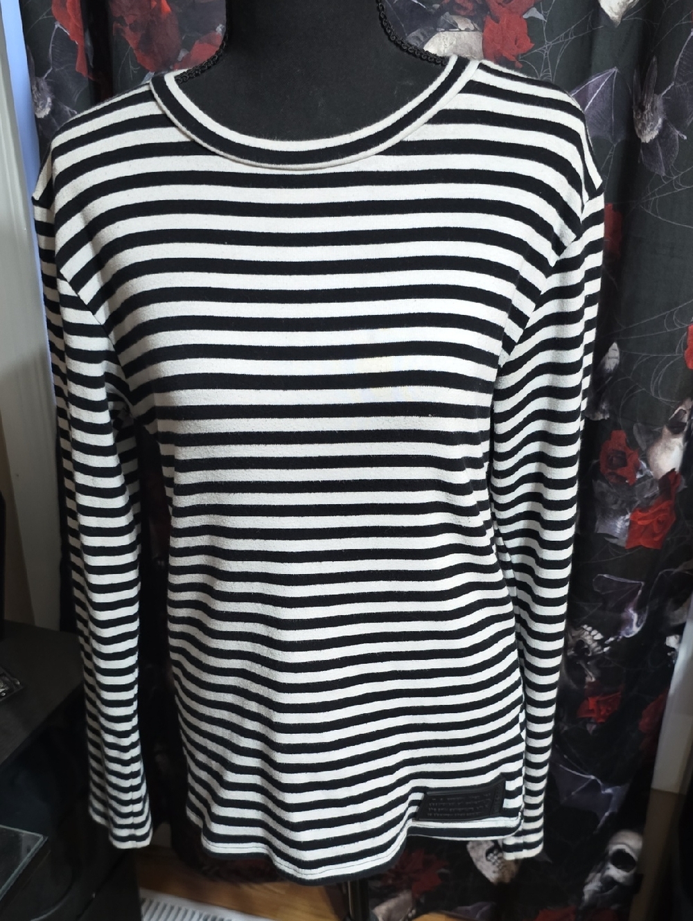 Killstar Black & White Striped Long Sleeve Tee Top